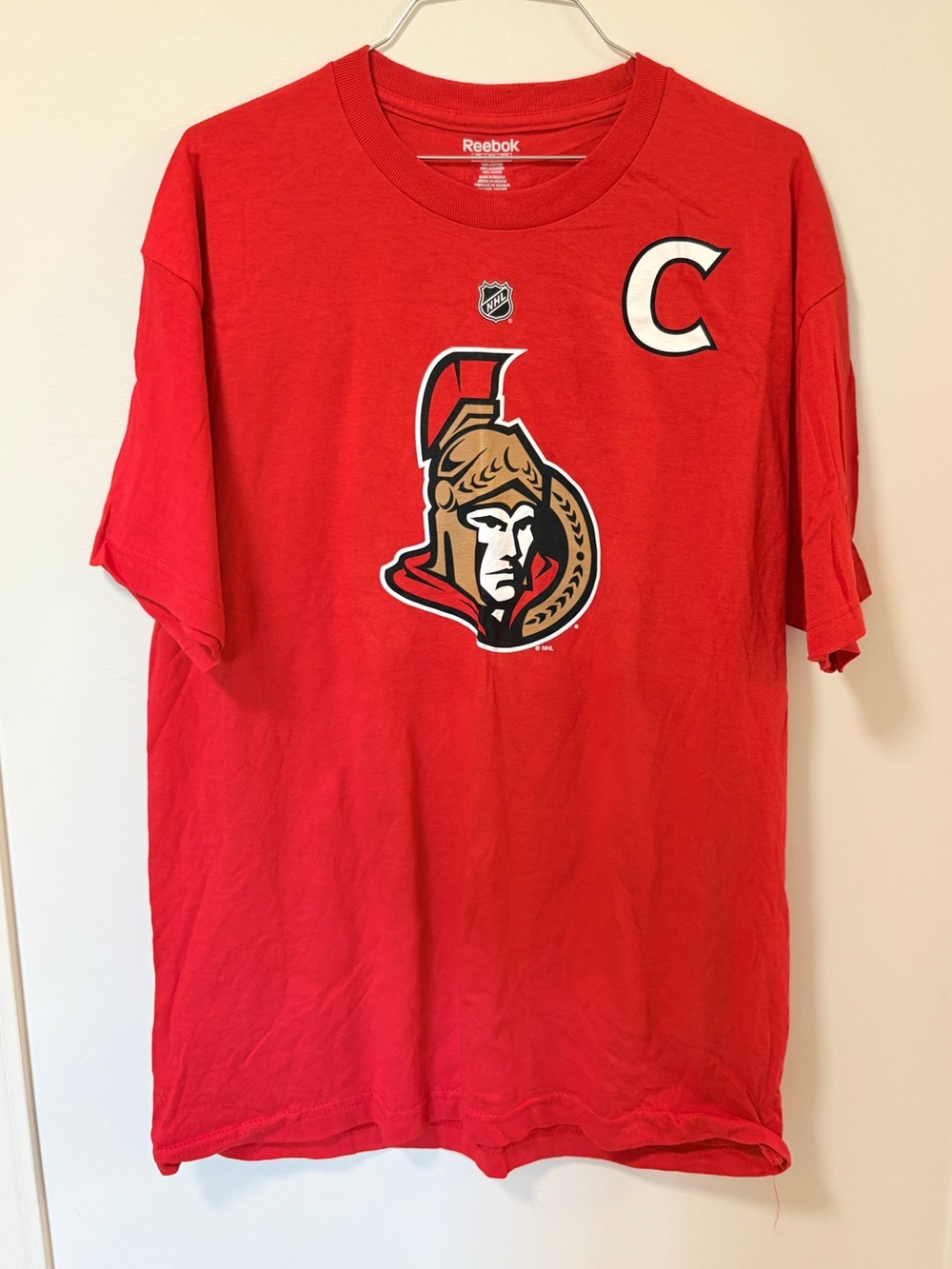NHL Hockey Ottawa Senators T Shirt L Red Captain #65 Karlsson Reebok